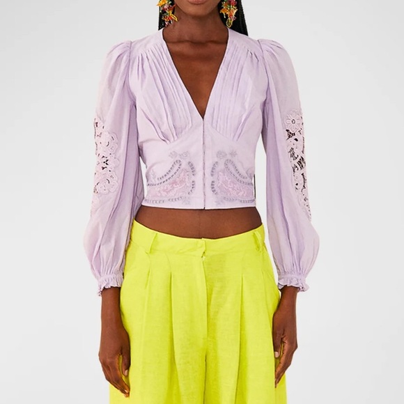 FARM Rio Tops - Farm Rio Lilac Lace Blouse